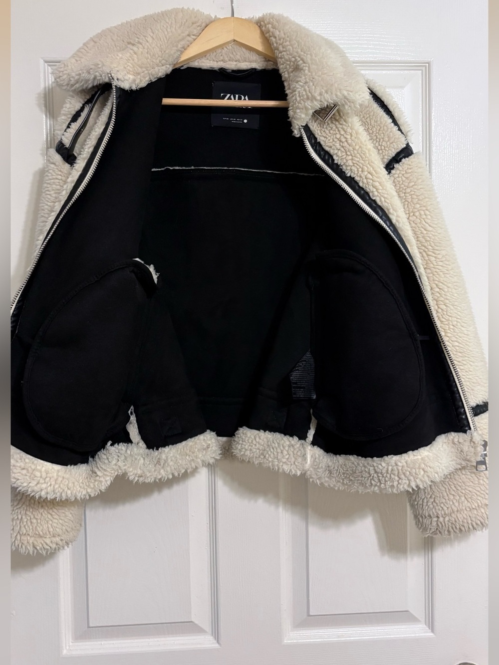 NWOT Zara Ecru Faux Shearling Aviator Moto Oversized Coat Jacket XS - Picture 6 of 11